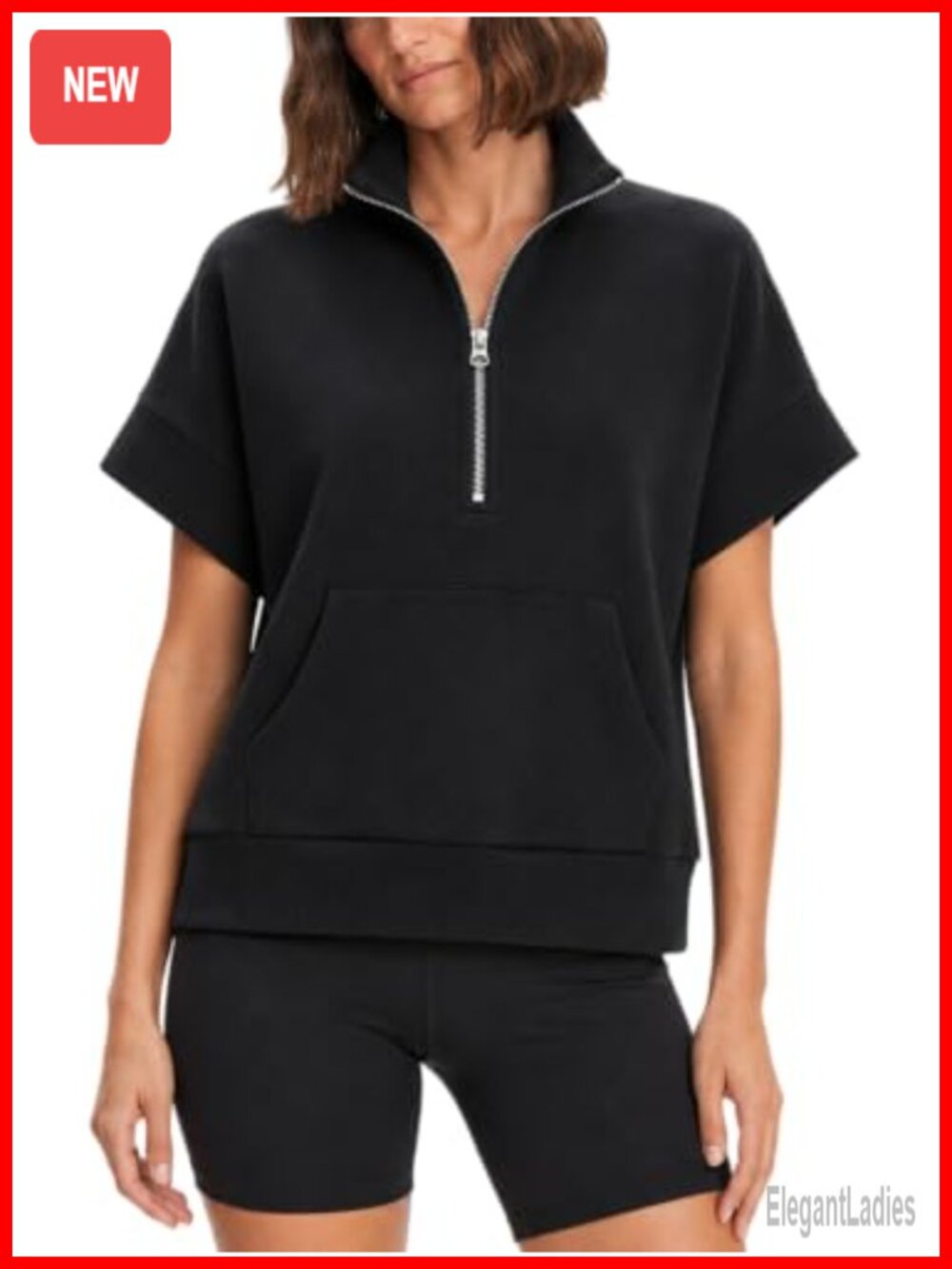 Women's Half Zip Sweatshirt Short Sleeve Pullover with Pouch Pocket